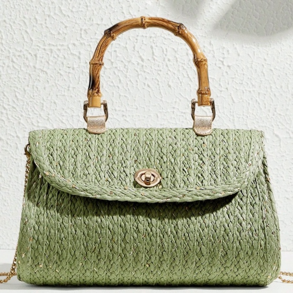 🆕 Bamboo Handle Straw Handbag